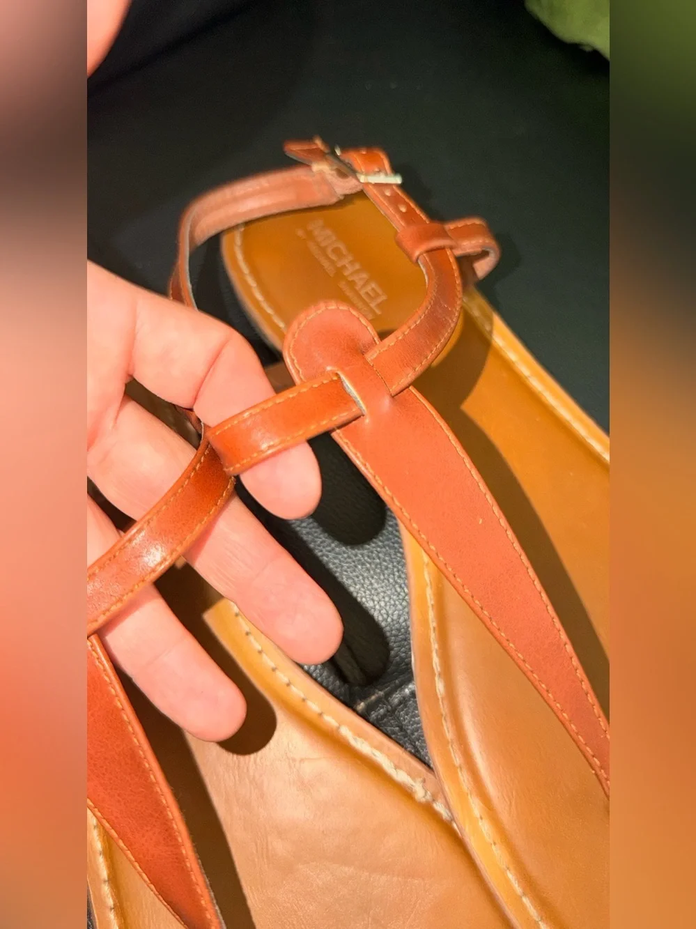 MICHAEL SHANNON Women’s Brown Leather T-Strap Sandals SIZE 11